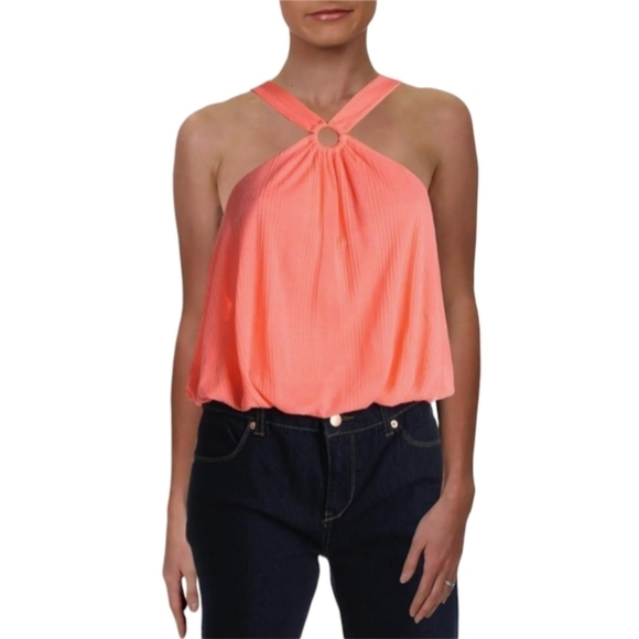 Free People neon pink top summer top with elastic waist size M - Picture 1 of 9